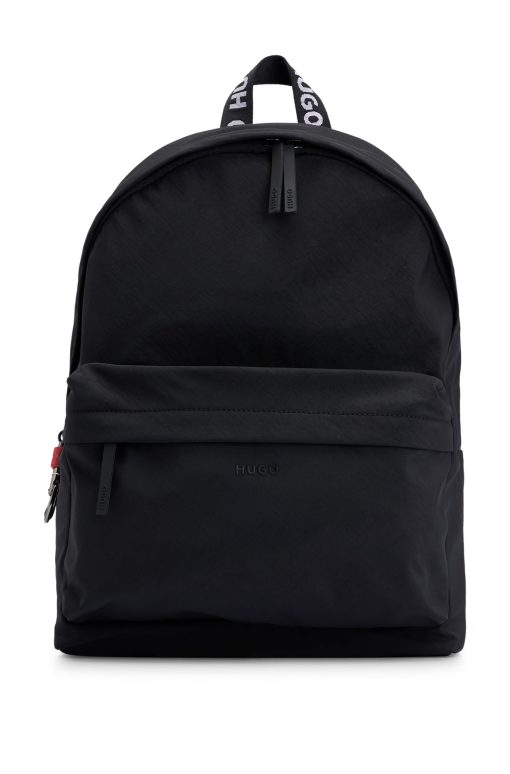 Hugo Boss Bags-Wrinkle-effect nylon backpack with logo straps-hugo boss store near me