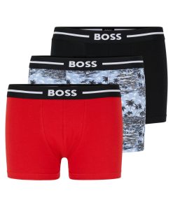 Hugo Boss Underwear-Three-pack of stretch-cotton trunks with logo waistbands-hugoboss