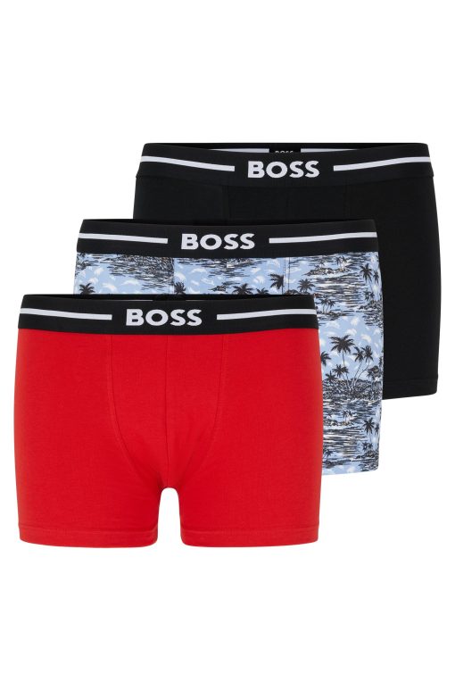 Hugo Boss Underwear-Three-pack of stretch-cotton trunks with logo waistbands-hugoboss