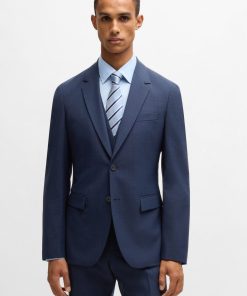 Hugo Boss Suits-Slim-fit three-piece suit in checked stretch cloth-hugo boss store near me 2