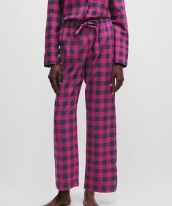 Hugo Boss Underwear, Pajamas, and Socks-Drawstring pajama bottoms in checked cotton flannel-boss hugo