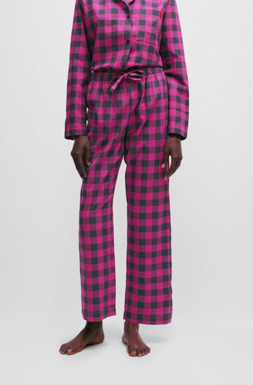 Hugo Boss Underwear, Pajamas, and Socks-Drawstring pajama bottoms in checked cotton flannel-boss hugo