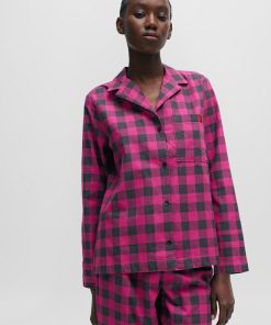 Hugo Boss Underwear, Pajamas, and Socks-Relaxed-fit pajama top in checked cotton flannel-boss store near me