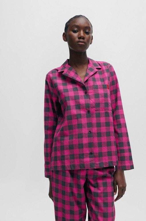 Hugo Boss Underwear, Pajamas, and Socks-Relaxed-fit pajama top in checked cotton flannel-boss store near me