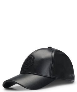 Hugo Boss Hats and Gloves-Faux-leather cap with Double B monogram-hugoboss