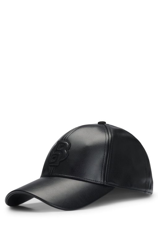 Hugo Boss Hats and Gloves-Faux-leather cap with Double B monogram-hugoboss