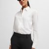 Hugo Boss Blouses-Ruched-neck blouse in stretch-silk crepe de Chine-hugo boss near me 4