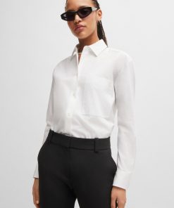 Hugo Boss Blouses-Oversize-fit blouse in cotton canvas with point collar-hugo by hugo boss