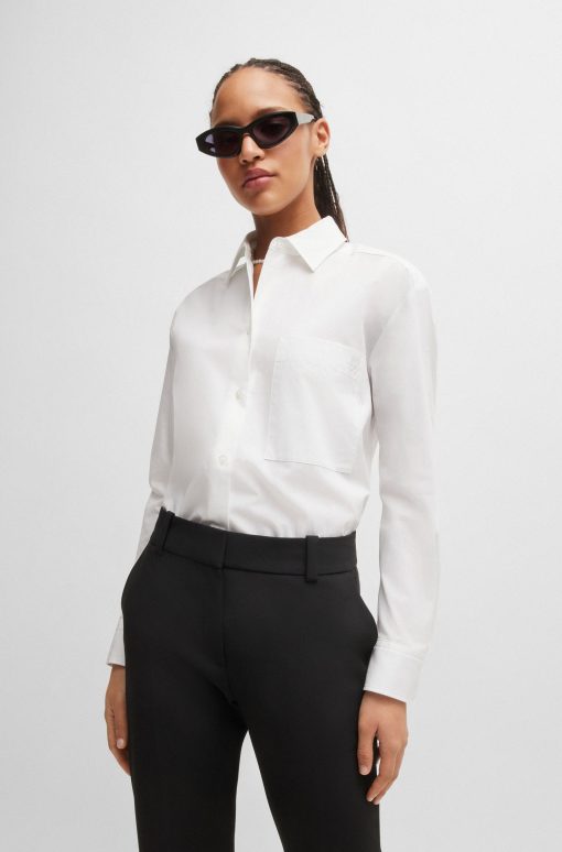 Hugo Boss Blouses-Oversize-fit blouse in cotton canvas with point collar-hugo by hugo boss