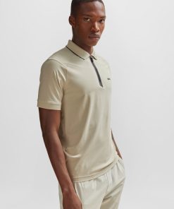 Hugo Boss Polo Shirts-Stretch-cotton slim-fit polo shirt with zip placket-hugo boss near me