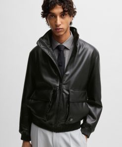 Hugo Boss Jackets and Coats-Faux-leather jacket with stacked logo-boss store near me