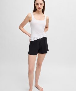 Hugo Boss Underwear, Pajamas, and Socks-Ribbed pajama shorts in stretch cotton with stacked logo-hugoboss 2