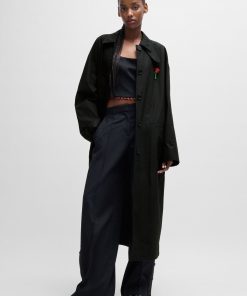 Hugo Boss Jackets and Coats-HUGO x Les Benjamins trench coat with beaded rose brooch-boss store near me 2