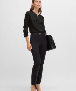 Hugo Boss Blouses-Ruched-neck blouse in stretch-silk crepe de Chine-hugo boss outlet 2