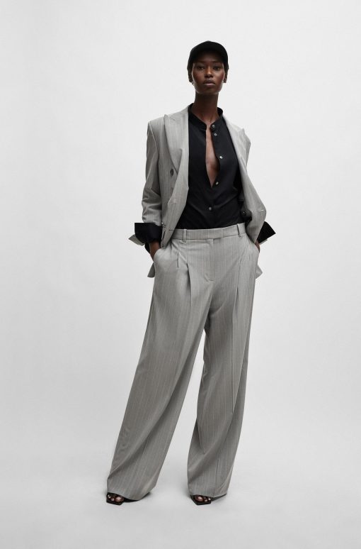 Hugo Boss Blouses-NAOMI x BOSS longline cotton blouse with crinkle-free effect-hugo boss store near me - Image 2