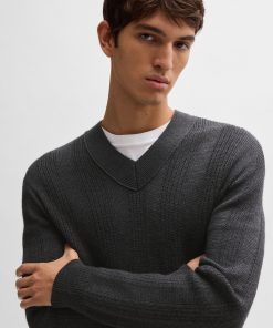 Hugo Boss Sweaters and Cardigans-Mixed-structure V-neck sweater in wool-hugo by hugo boss 2