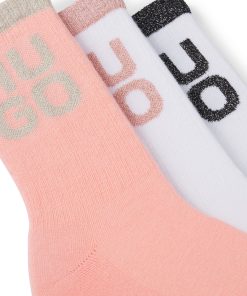 Hugo Boss Underwear, Pajamas, and Socks-Three-pack of short socks with glittery stacked logos-boss store 2