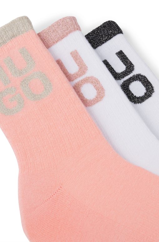 Hugo Boss Underwear, Pajamas, and Socks-Three-pack of short socks with glittery stacked logos-boss store - Image 2