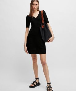 Hugo Boss Dresses-Knitted dress with mixed structures-hugo 2