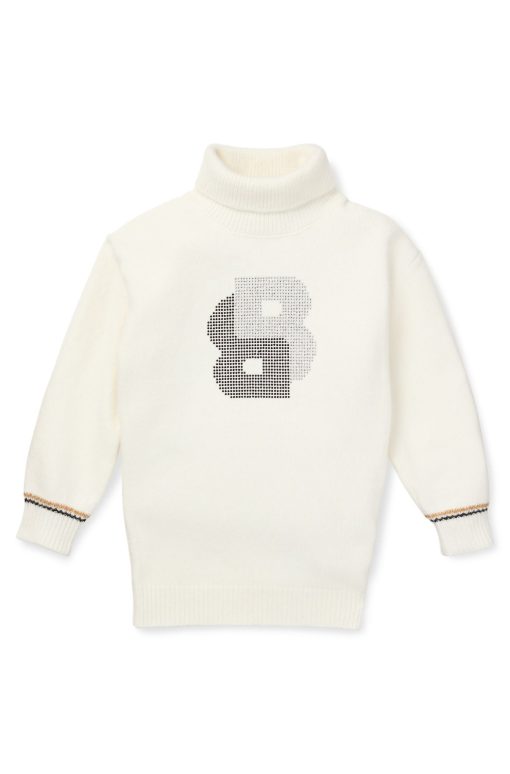 Hugo Boss-Kids' rollneck sweater dress with rhinestone Double B monogram-hugo boss store near me