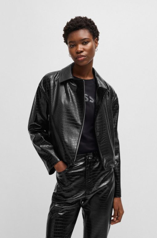 Hugo Boss Tailored Jackets-Crocodile-embossed biker jacket in faux leather-boss store near me