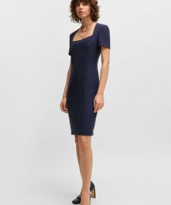 Hugo Boss Dresses-Square-neck slim-fit dress in stretch material-boss store near me 2