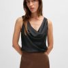 Hugo Boss Blouses-Fitted sleeveless blouse in stretch silk with concealed placket-boss near me 4