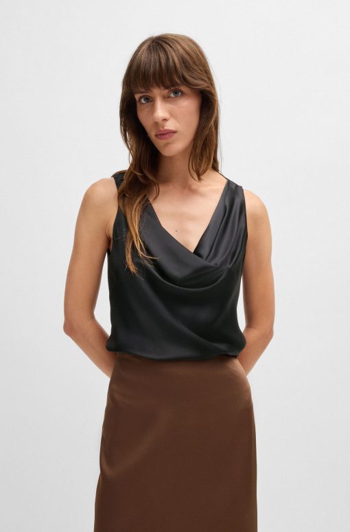 Hugo Boss Blouses-Satin relaxed-fit blouse with cowl neckline-hugo by hugo boss