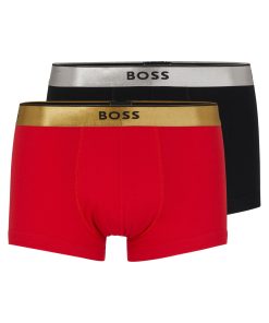 Hugo Boss Underwear-Two-pack of cotton trunks with metallic branded waistbands-hugoboss