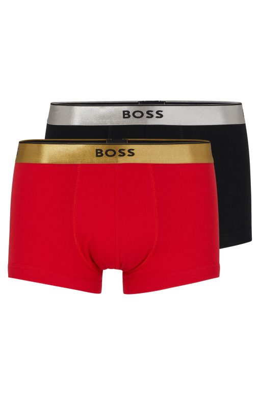 Hugo Boss Underwear-Two-pack of cotton trunks with metallic branded waistbands-hugoboss