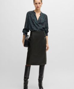 Hugo Boss Skirts-Wrap-front panel skirt in leather-hugo boss near me 2