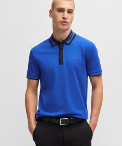 Hugo Boss Polo Shirts-Interlock-cotton polo shirt with striped collar-boss outlet