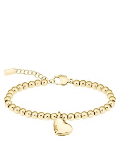 Hugo Boss Jewelry-Gold-tone beaded bracelet with logo heart charm-boss store 2