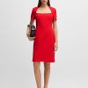 Hugo Boss Dresses-V-neck dress in dot-patterned silk-hugo boss sale 4