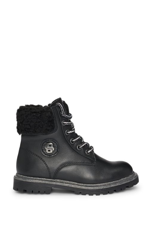 Hugo Boss-Kids' leather boots with Double B monogram-hugoboss