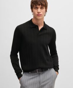 Hugo Boss Sweaters and Cardigans-Wool polo sweater with knitted stripes-boss store