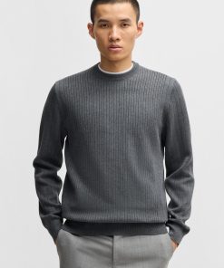 Hugo Boss Sweaters and Cardigans-Cotton sweater with knitted vertical stripes in regular fit-boss hugo