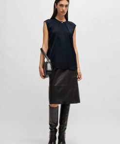 Hugo Boss Blouses-Fitted sleeveless blouse in stretch silk with concealed placket-hugo boss store 2