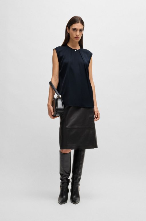 Hugo Boss Blouses-Fitted sleeveless blouse in stretch silk with concealed placket-hugo boss store - Image 2