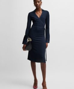 Hugo Boss Dresses-Wrap dress in lustrous ribbed jersey-hugoboss 2