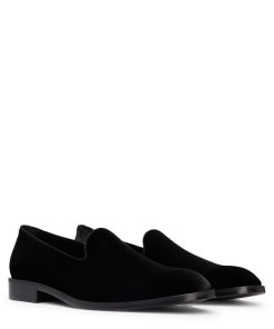 Hugo Boss Business Shoes-Velvet slip-on loafers with leather trims-hugo boss near me