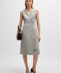 Hugo Boss Dresses-Wrap-front dress in checked virgin-wool crepe-hugoboss