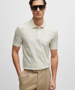 Hugo Boss Polo Shirts-Slim-fit polo shirt in monstera-leaf cotton-hugoboss