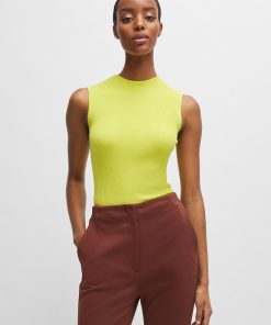 Hugo Boss-Sleeveless mock-neck top in ribbed fabric-hugo