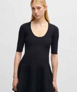 Hugo Boss Dresses-Knitted dress in ottoman-structured stretch fabric-hugo by hugo boss