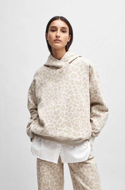 Hugo Boss Sweaters and Cardigans-NAOMI x BOSS longline hoodie with leopard pattern-boss store