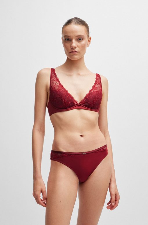 Hugo Boss Underwear, Pajamas, and Socks-Stretch-lace underwired bra with logo trim-boss outlet - Image 2