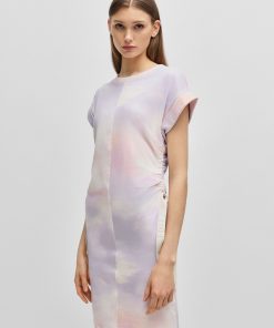 Hugo Boss Dresses-Patterned T-shirt in stretch cotton with branded drawcords-hugoboss