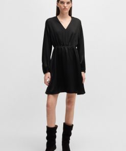 Hugo Boss Dresses-V-neck dress in hammered satin-hugo by hugo boss