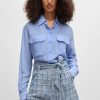 Hugo Boss Blouses-Long-sleeved blouse in washed silk with pleated front-boss store 4